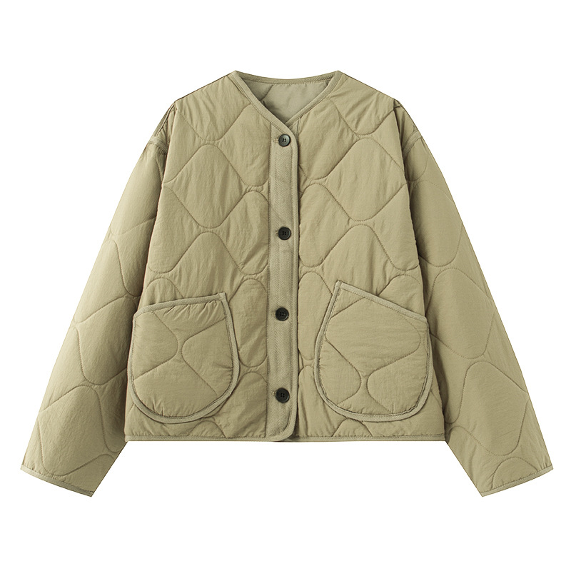 Women's Round Neck Button-Up Cotton Coat Casual