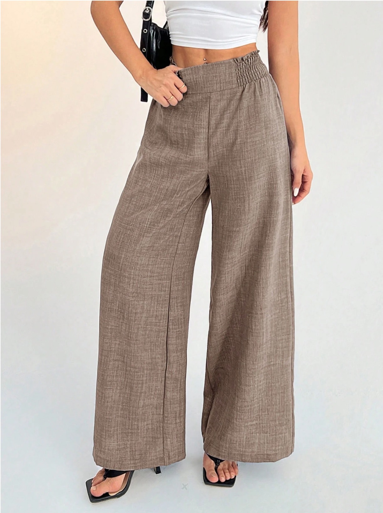Women's Wide-Leg Pants Elastic Waist Loose Straight-Leg