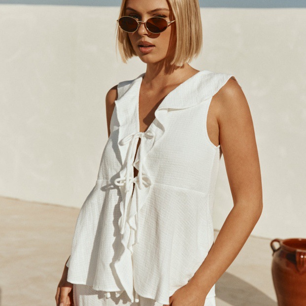 Women's Sleeveless Tie-Back Vest and High-Waist Wide-Leg Pants Set