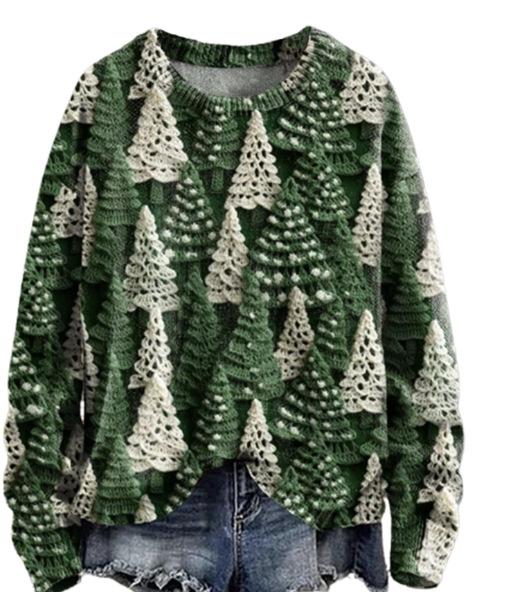 3D Print Women's Crewneck Pullover Sweater Casual Loose Long Sleeve Knit Top