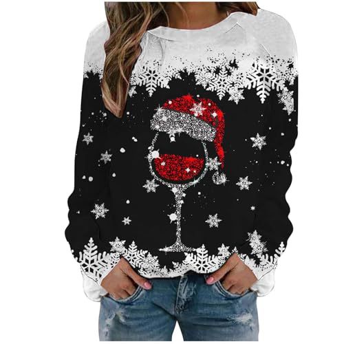 Women's Castle Wine Glass Music Note Print Crewneck Sweatshirt