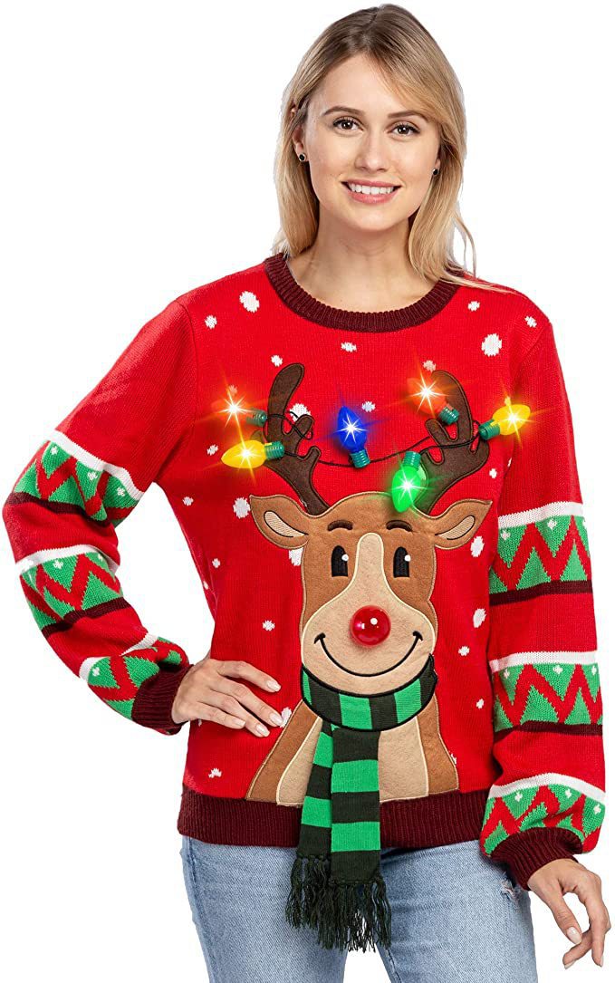 Christmas Reindeer Knit Sweater with LED Lights