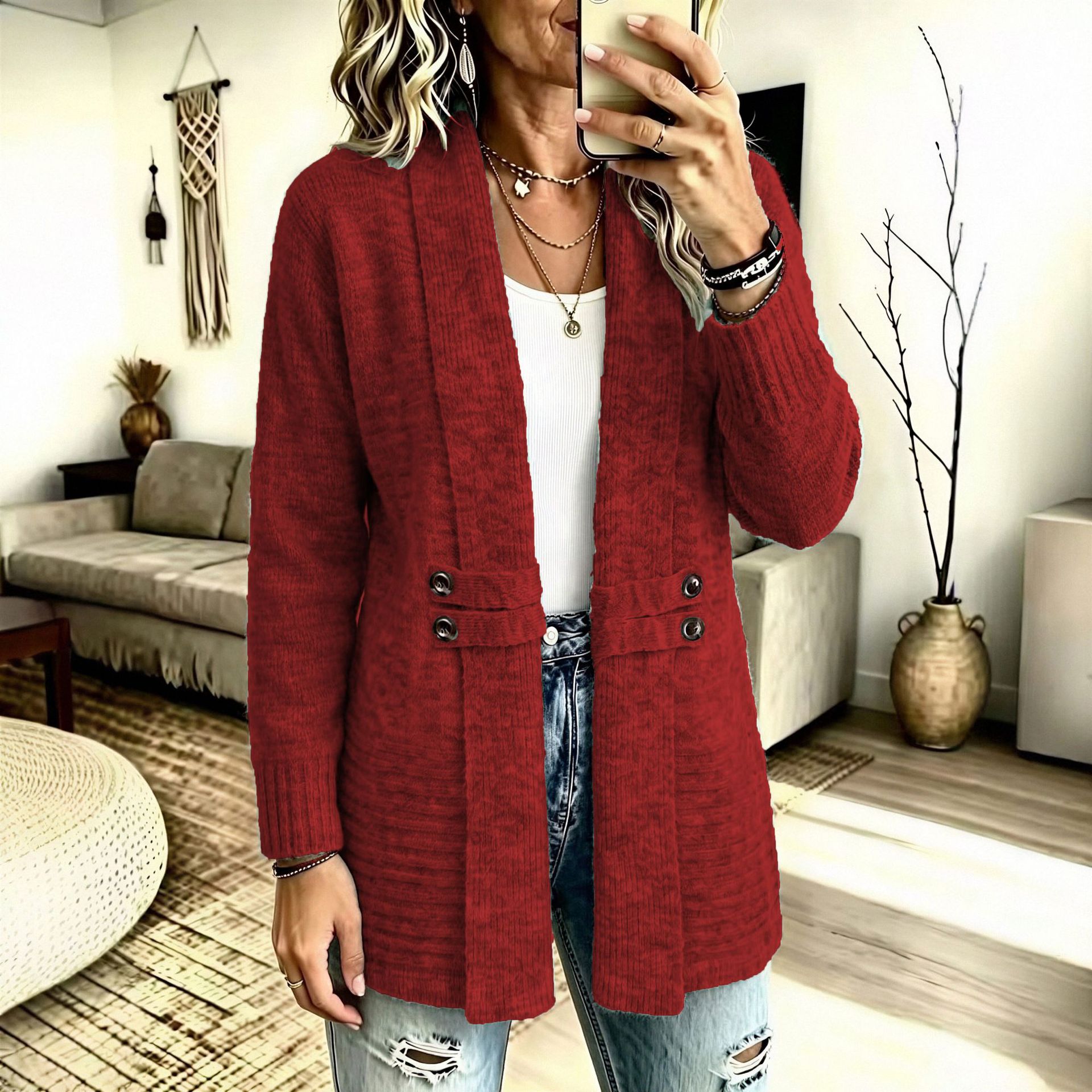 Women's Lazy Style Open Front Cardigan Sweater