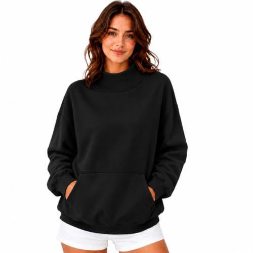 Women's Mock Neck Pullover Sweatshirt with Side Pockets