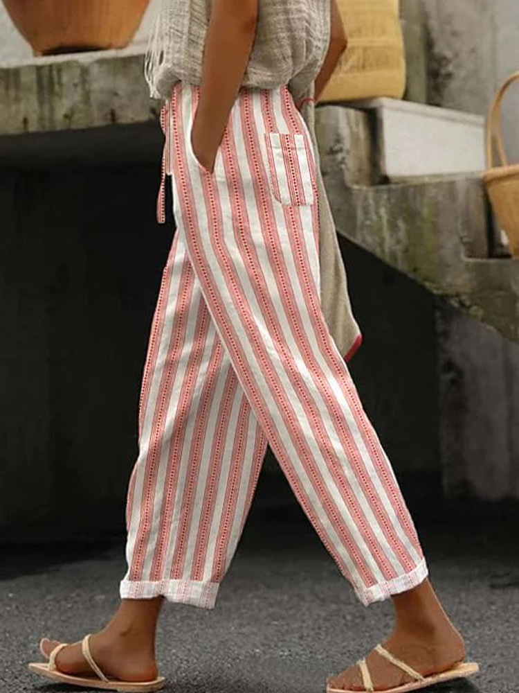 Women's Drawstring Pocket Straight-Leg Pants with Digital Print