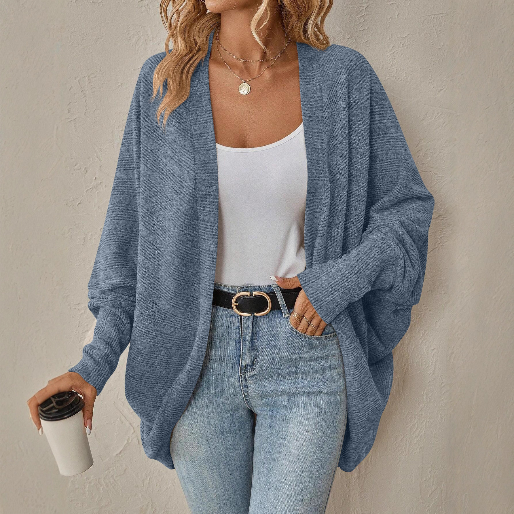 Women's Solid Color Mid-Length Knit Cardigan