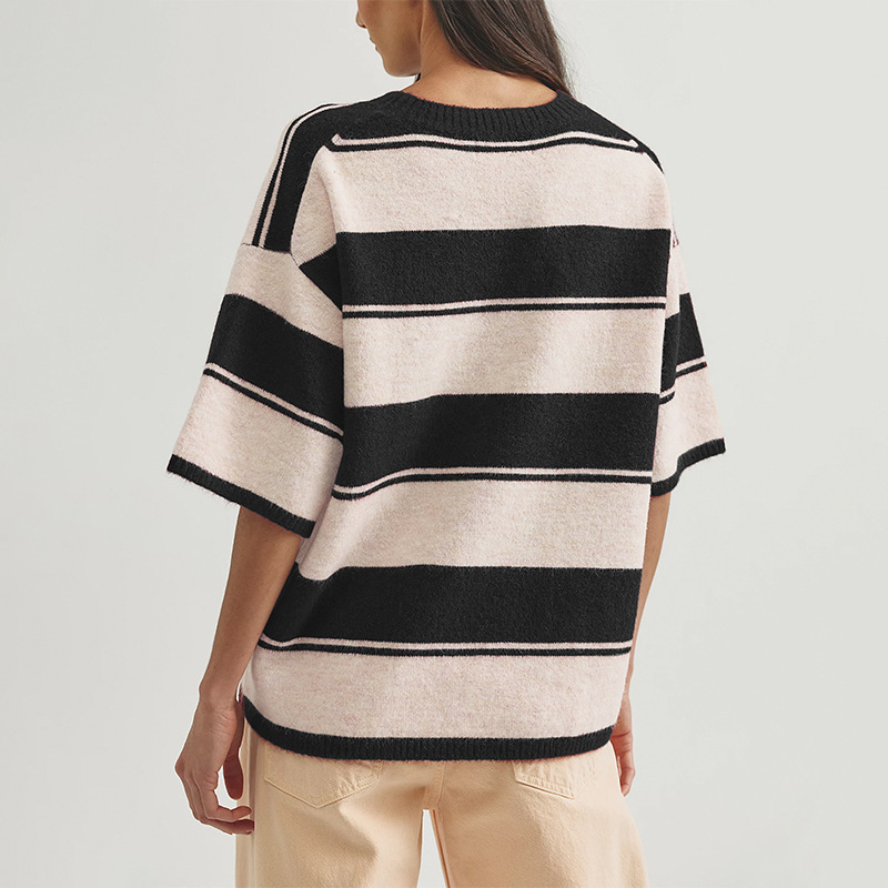 Women's Color-Block Knit Short-Sleeve Sweater Top
