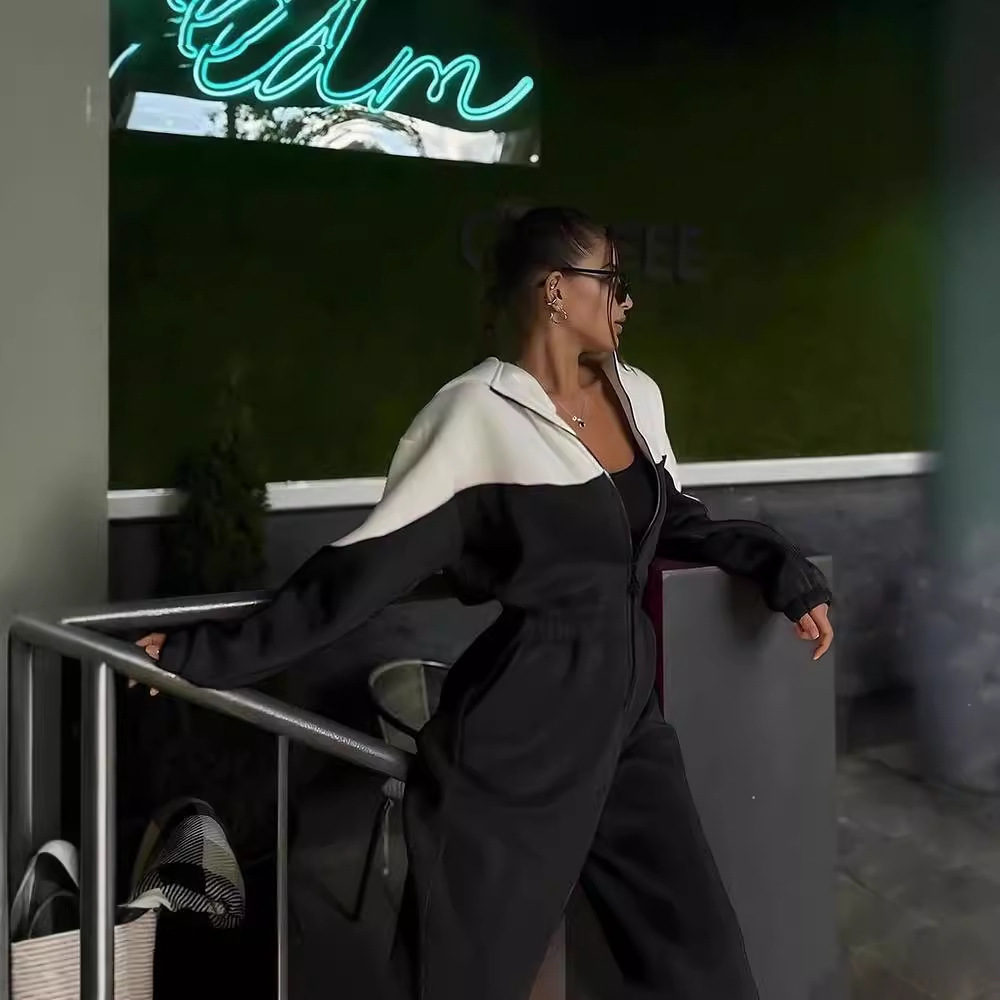 Women's Color-Block Long Sleeve Jumpsuit Casual Sporty Streetwear