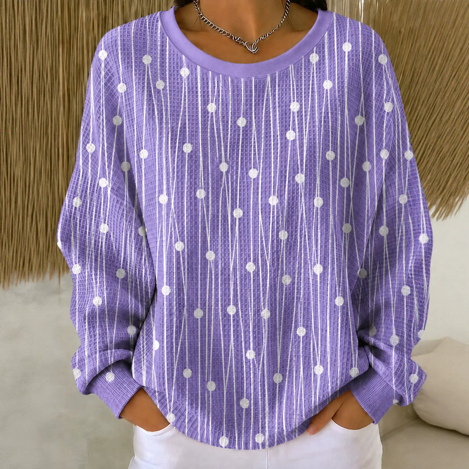 Women's Polka Dot Line Print Casual Sweatshirt