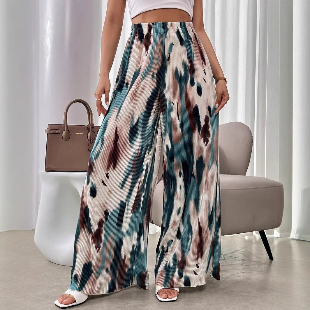 Tie-Dye Ice Silk Wide-Leg Pants High Waist Printed
