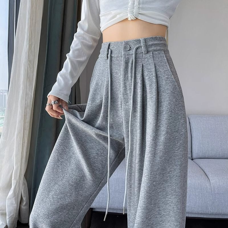 Women's High-Waist Straight-Leg Sweatpants with Drape, Slimming Loose Fit
