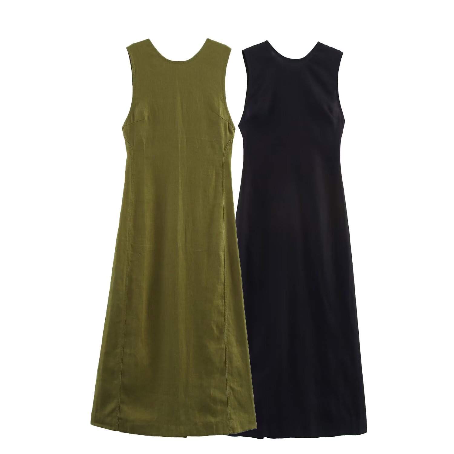 Women's Midi Dress V-Neck A-Line Short Sleeve High Waist