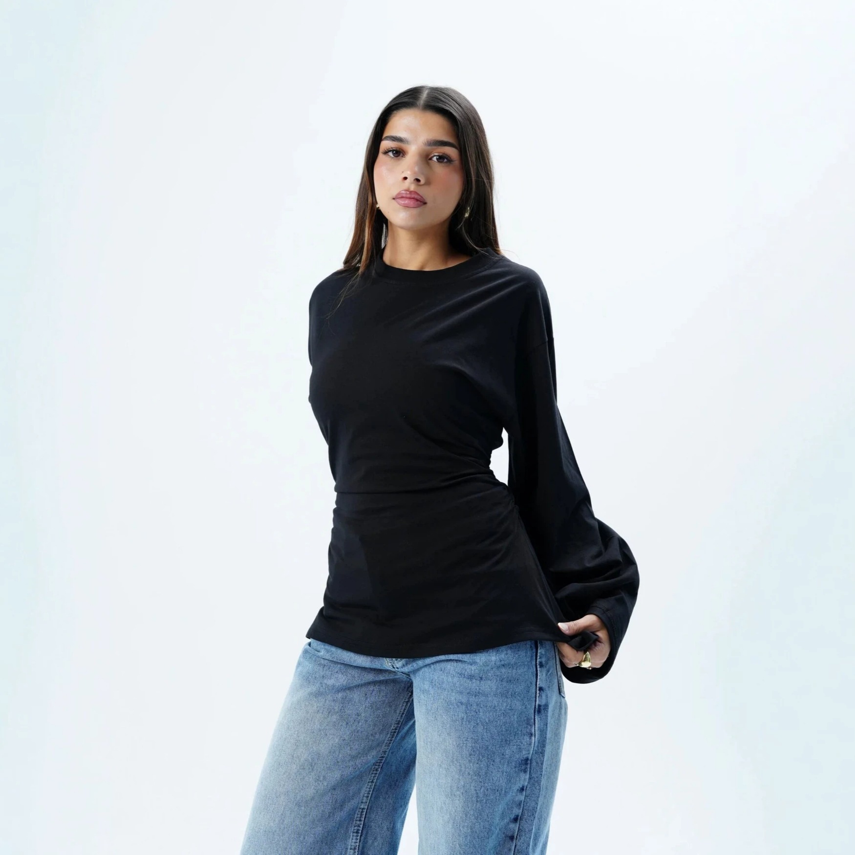 Women's Spring Summer Fitted Ruched Tie Shirt