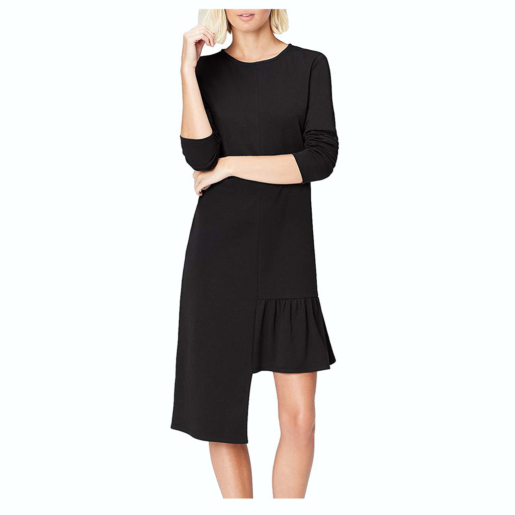 Irregular Round Neck Solid Color Midi Dress