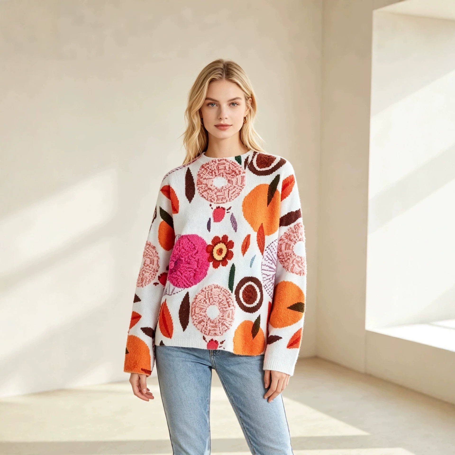 3D Print Christmas Sweater Women's Crewneck Long Sleeve Knit Pullover
