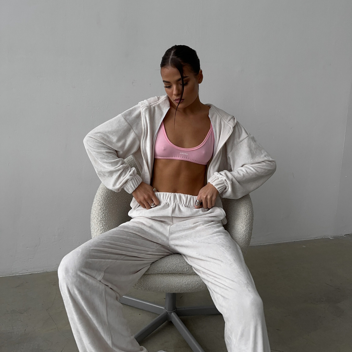 Velvet Hooded Cardigan & Straight-Leg Pants Two-Piece Set
