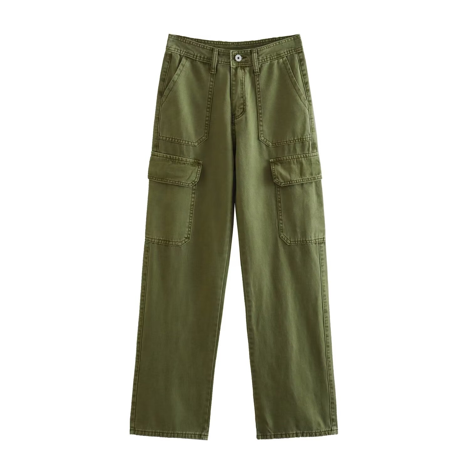 Women's Straight-Leg Cargo Pants Multi-Color High-Waist Streetwear