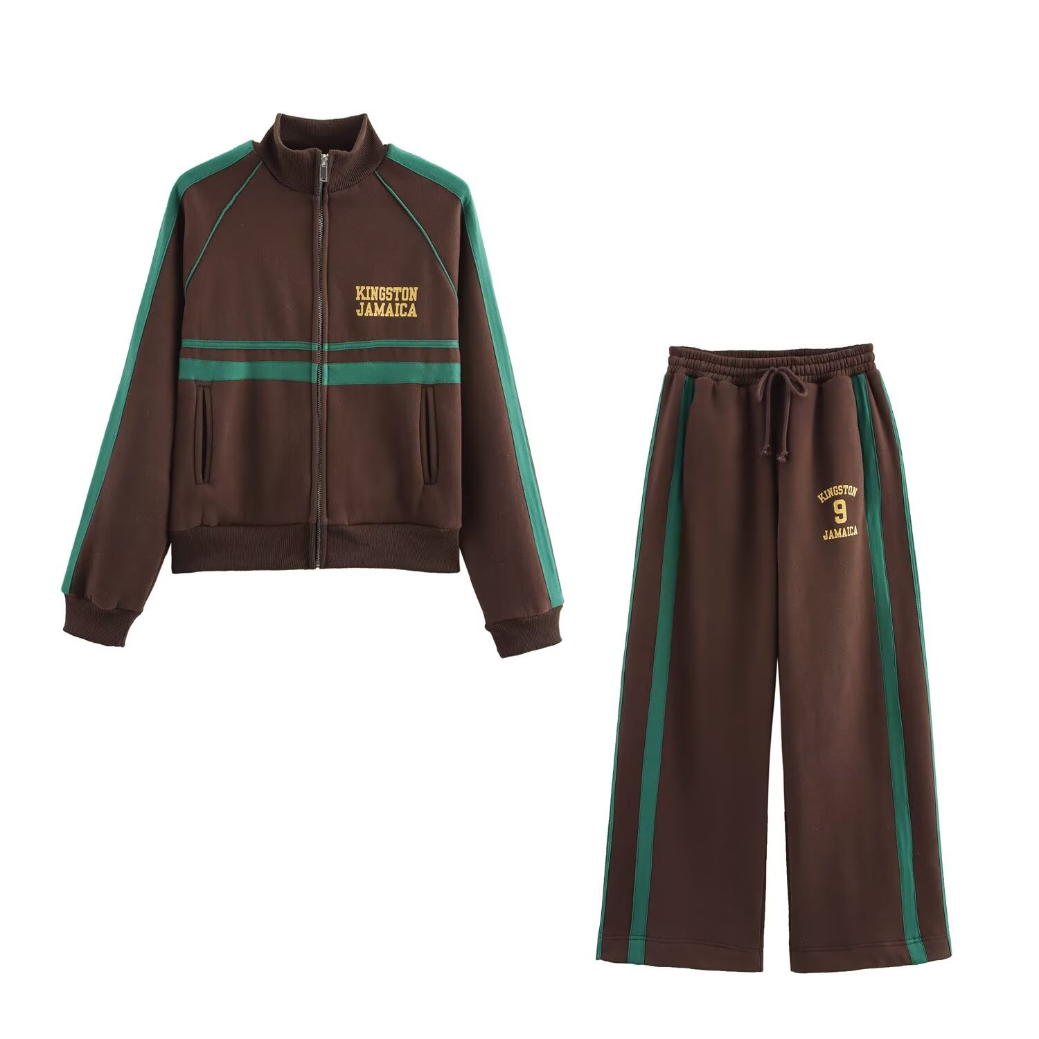 Women's Letter Print Zip Hoodie and Pants Set