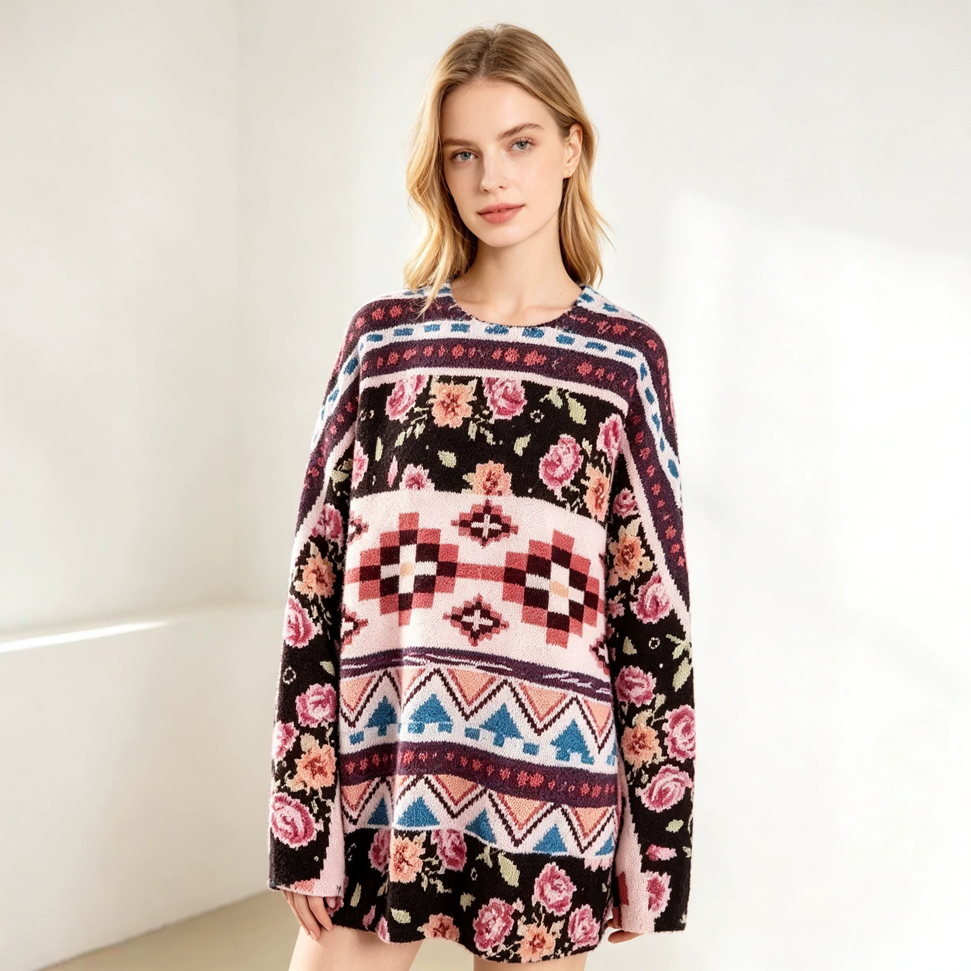 3D Christmas Print Crewneck Pullover Sweater