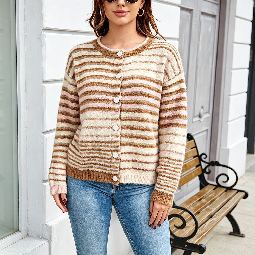 Rainbow Striped Knit Cardigan Sweater