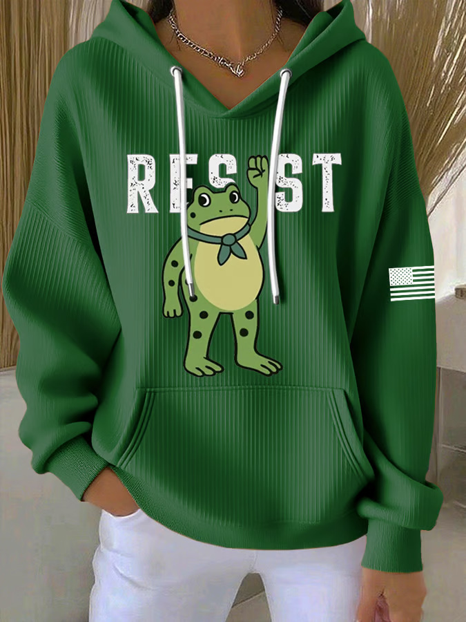 Women's American Flag Frog Letter Print Hoodie