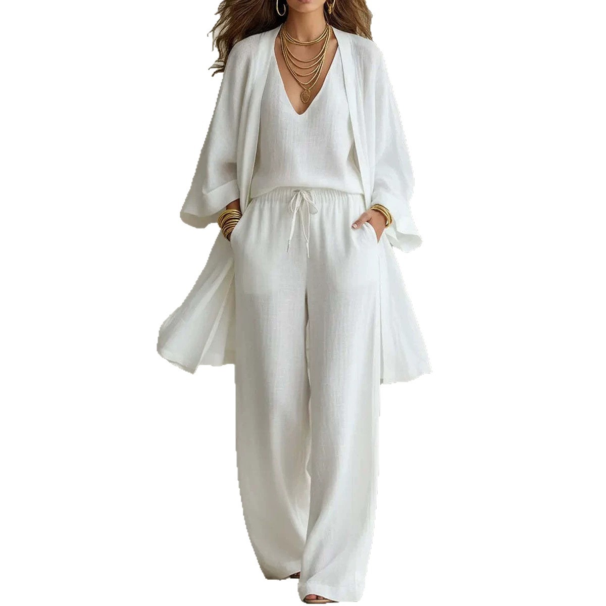 Women's 3-Piece Loose Tank Top, Wide-Leg Pants & Cardigan Set
