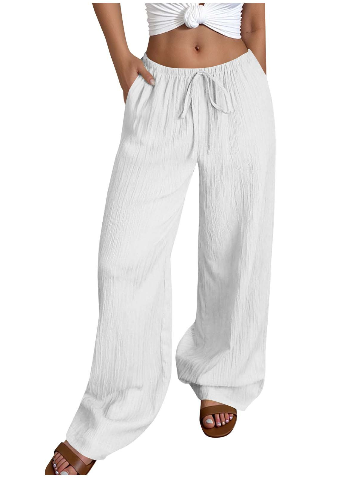 Women's Solid Straight-Leg Mid-Rise Pants with Pockets