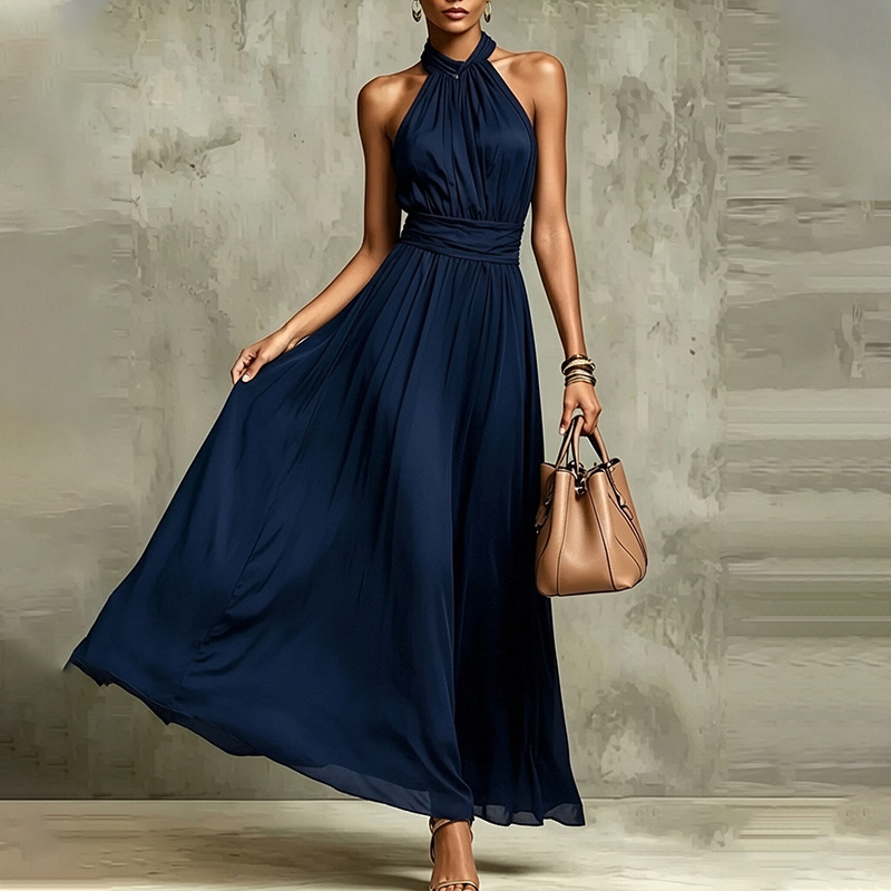 Elegant Floral Print Halter Sleeveless Bodycon Midi Dress