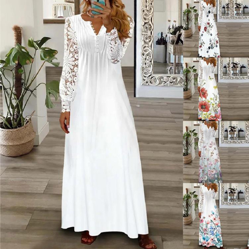 Floral Print Lace Long Sleeve Dress