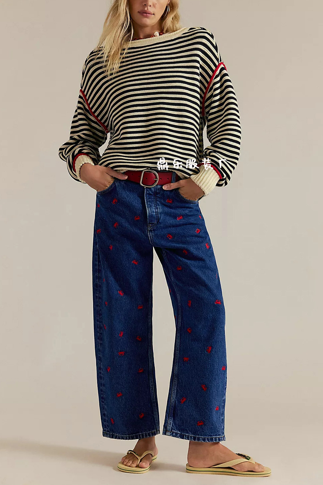 Striped Knit Crewneck Pullover Loose Sweater