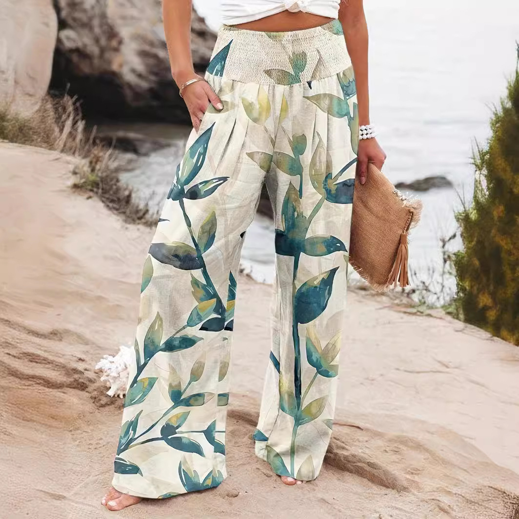 Women's Wide-Leg Printed Casual Pants High Waist Loose Fit
