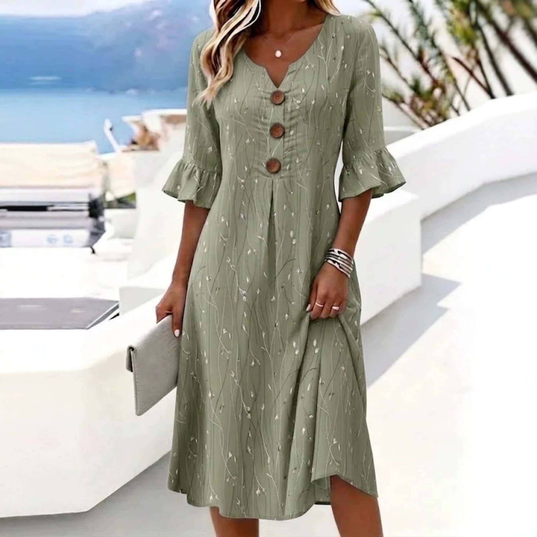 Women's Polka Dot Splash Print Button Dress Casual Short Sleeve