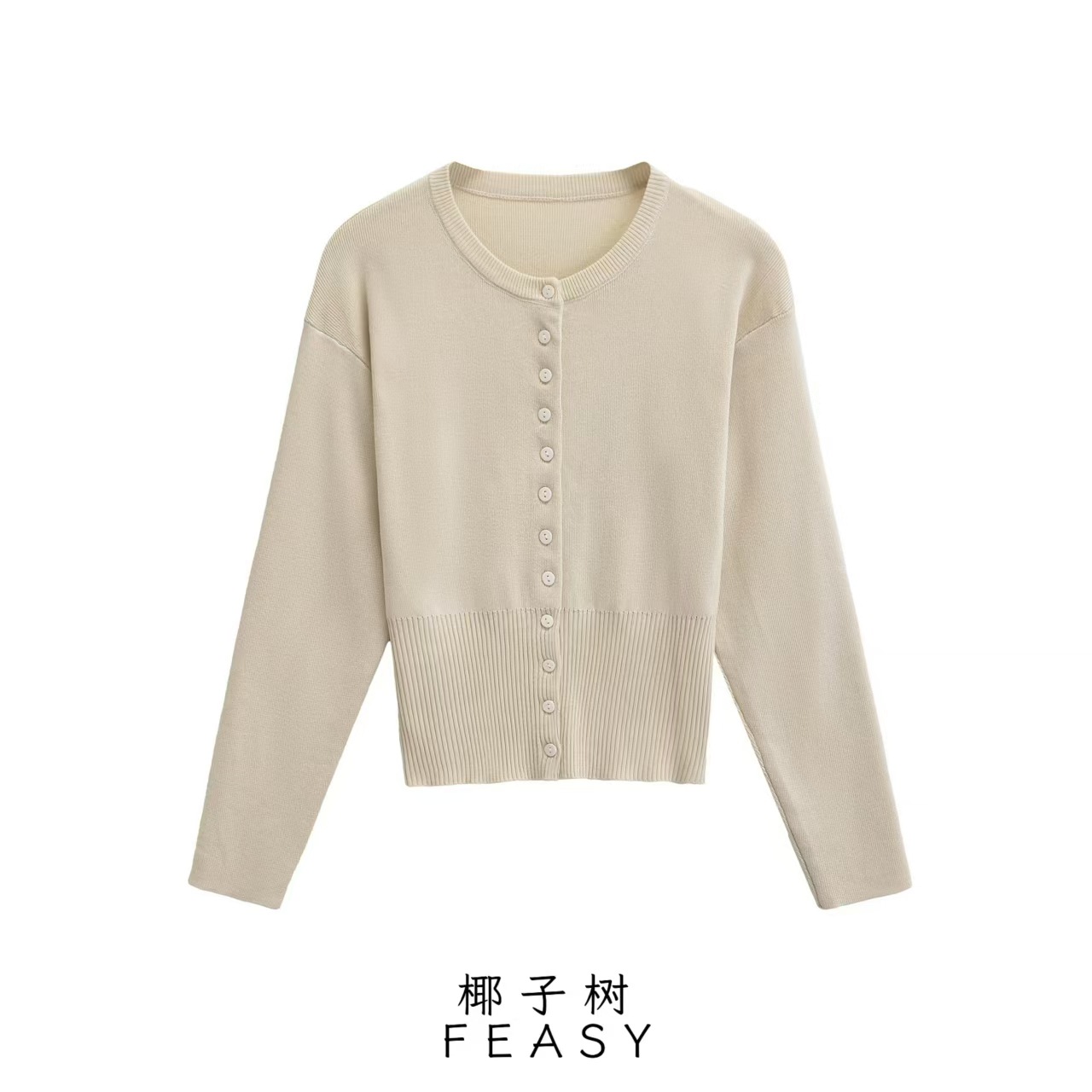 Women's Streetwear Crewneck Button-Front Knit Cardigan