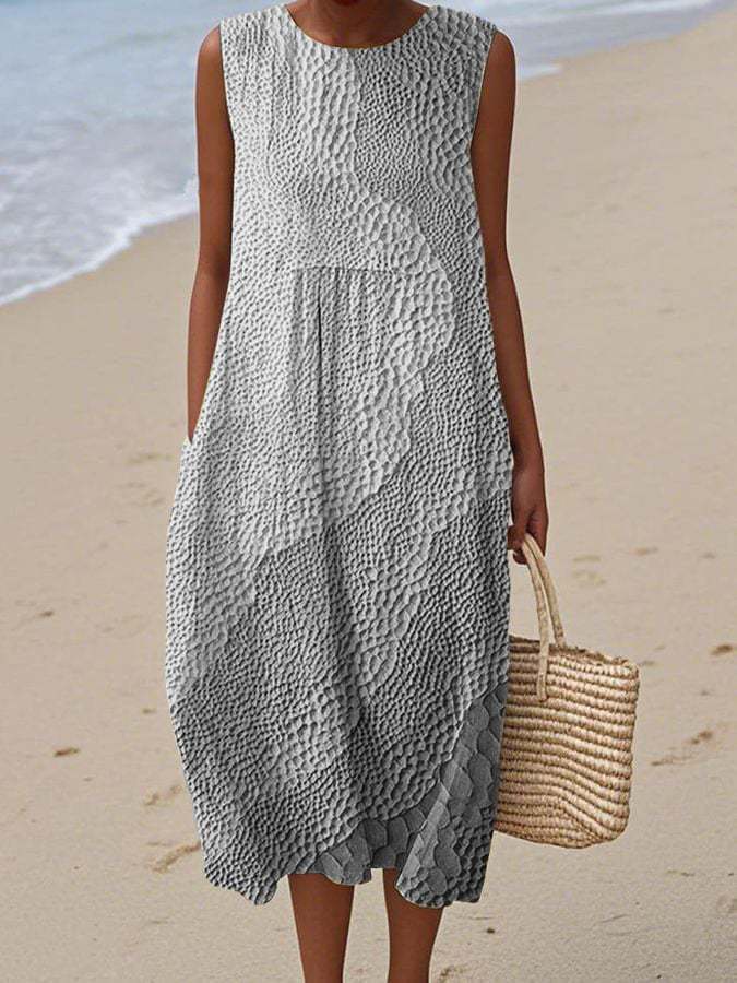 Women's Vintage Patterned Sleeveless Midi Dress