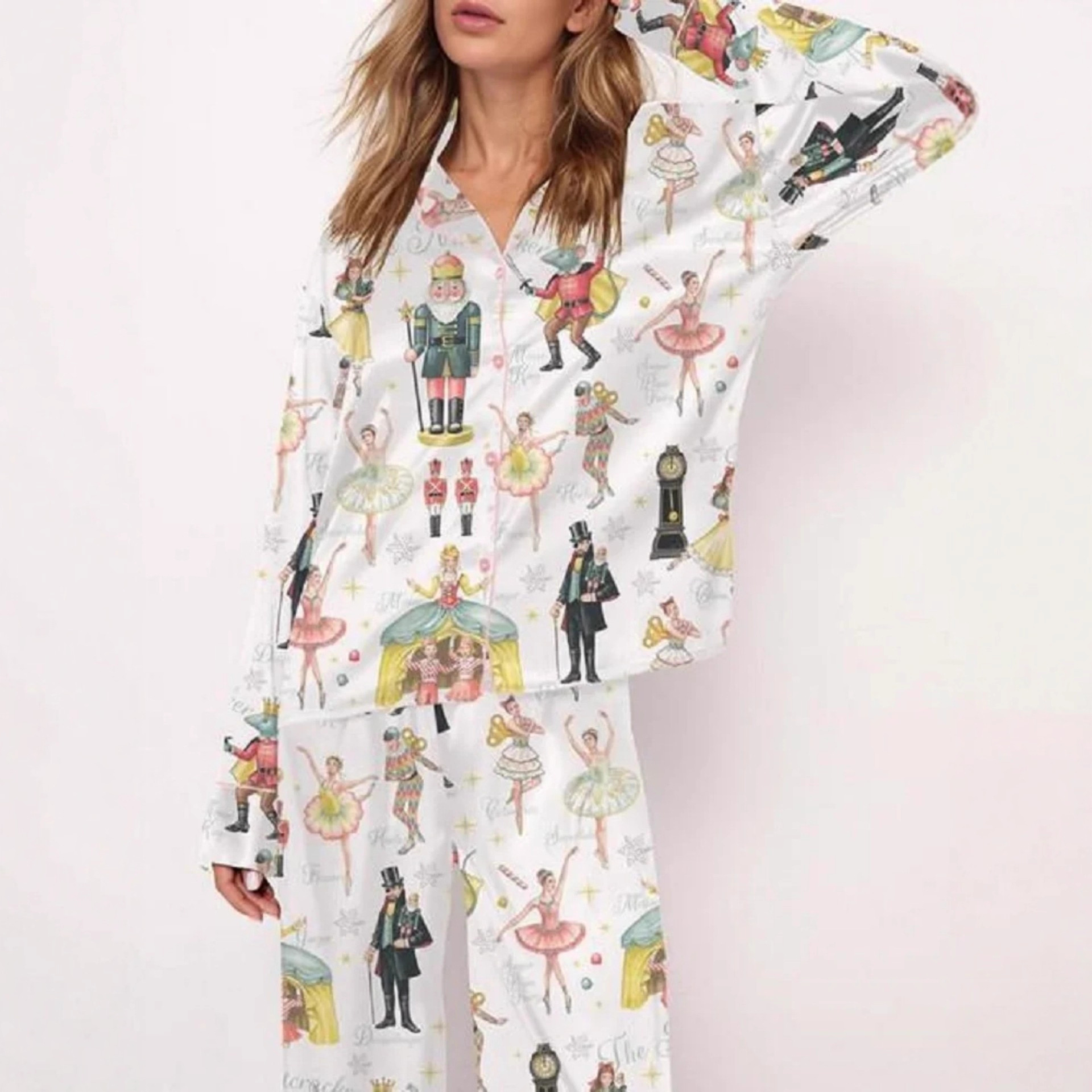 Women's Cuban Collar Long Sleeve Printed Top Set Casual Loungewear