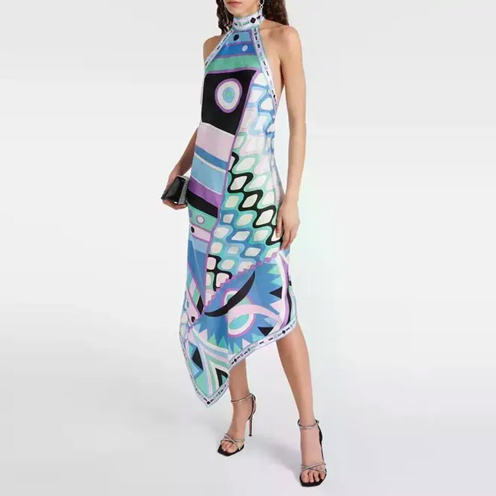Women's Geometric Print Halter Neck Casual Dress