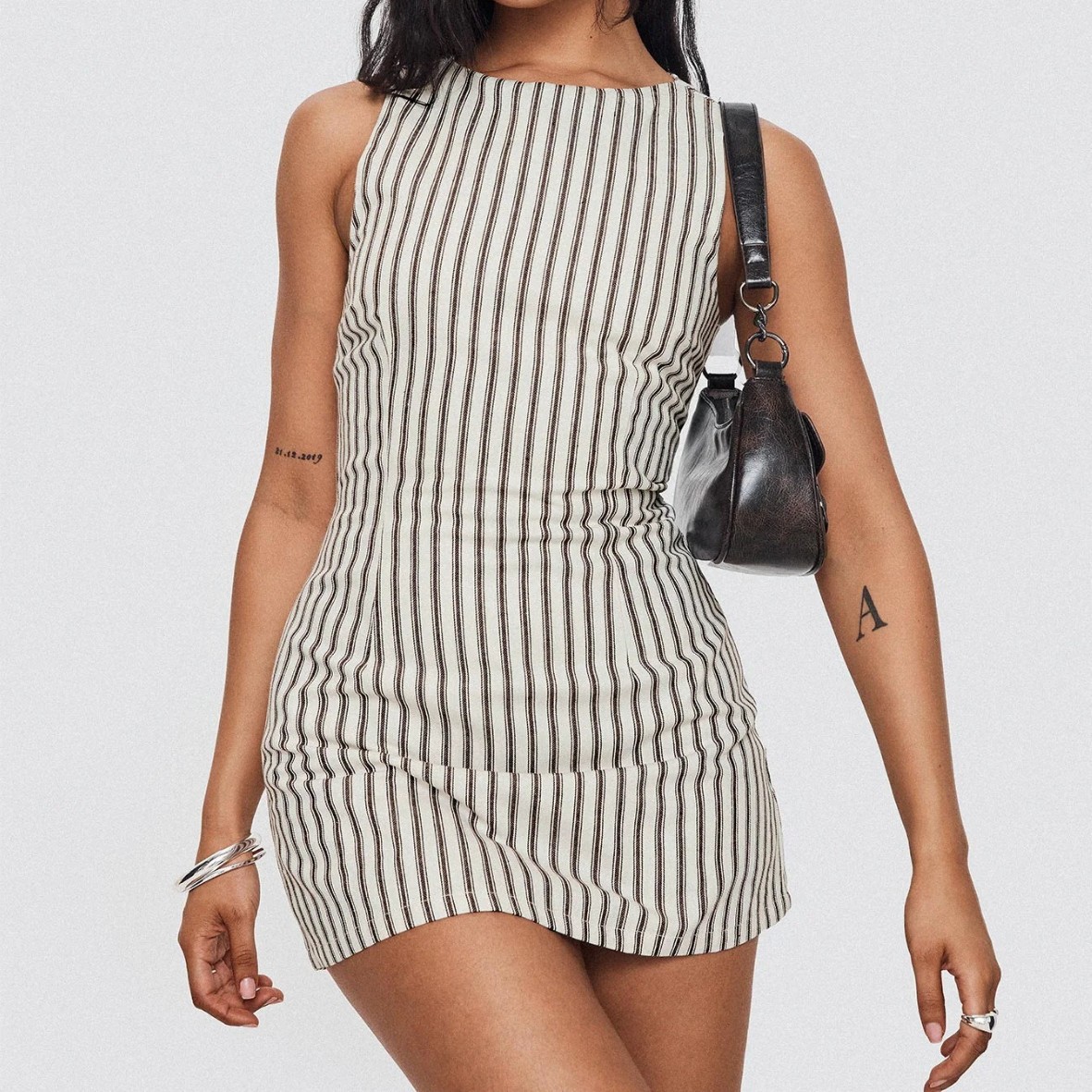 Striped Sleeveless Round Neck Midi Dress