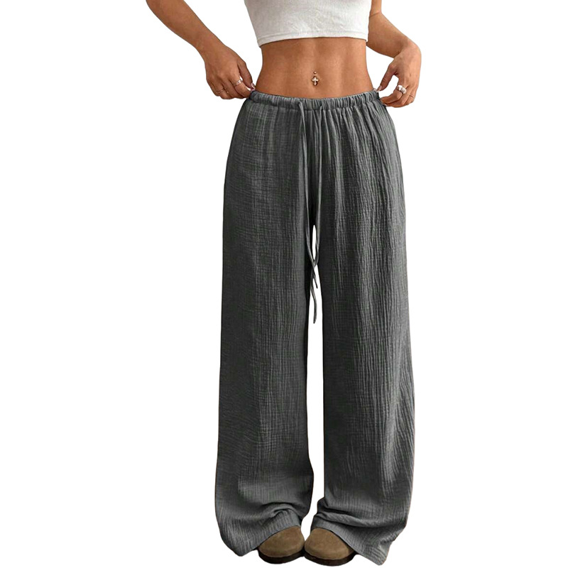Women's Drawstring Wide-Leg Straight Lounge Pants Cotton Relaxed Fit