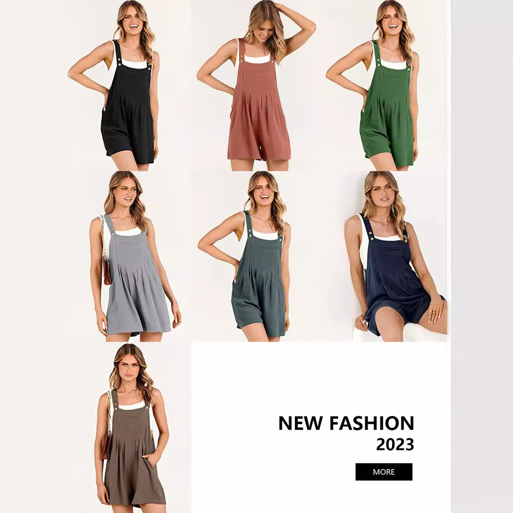Cotton-Linen Wide-Leg Romper with Pockets