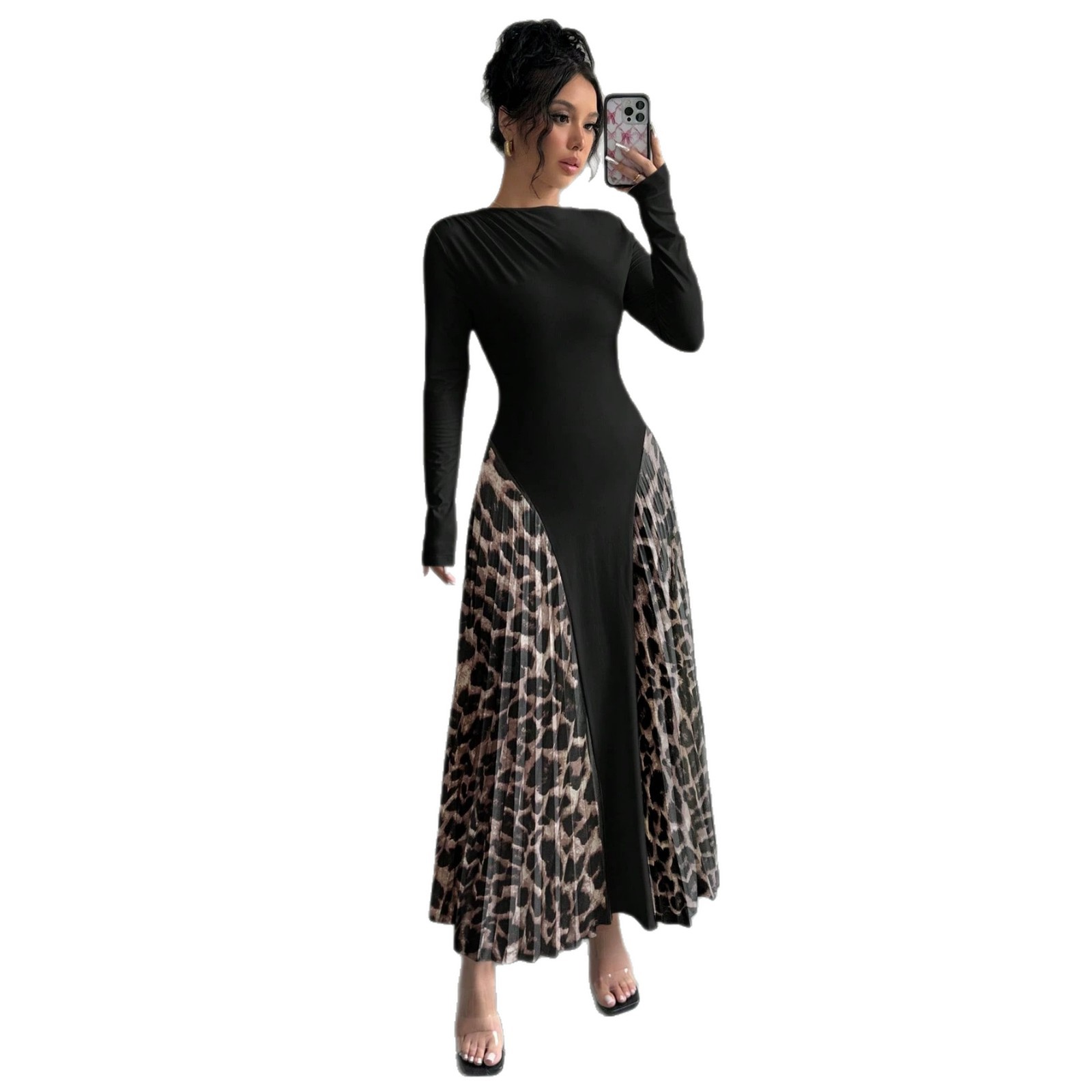 Long Sleeve Pleated Knit Maxi Dress Elegant