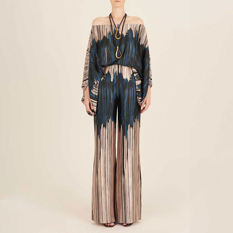Floral Print Off-Shoulder Batwing Sleeve Wide-Leg Pant Set