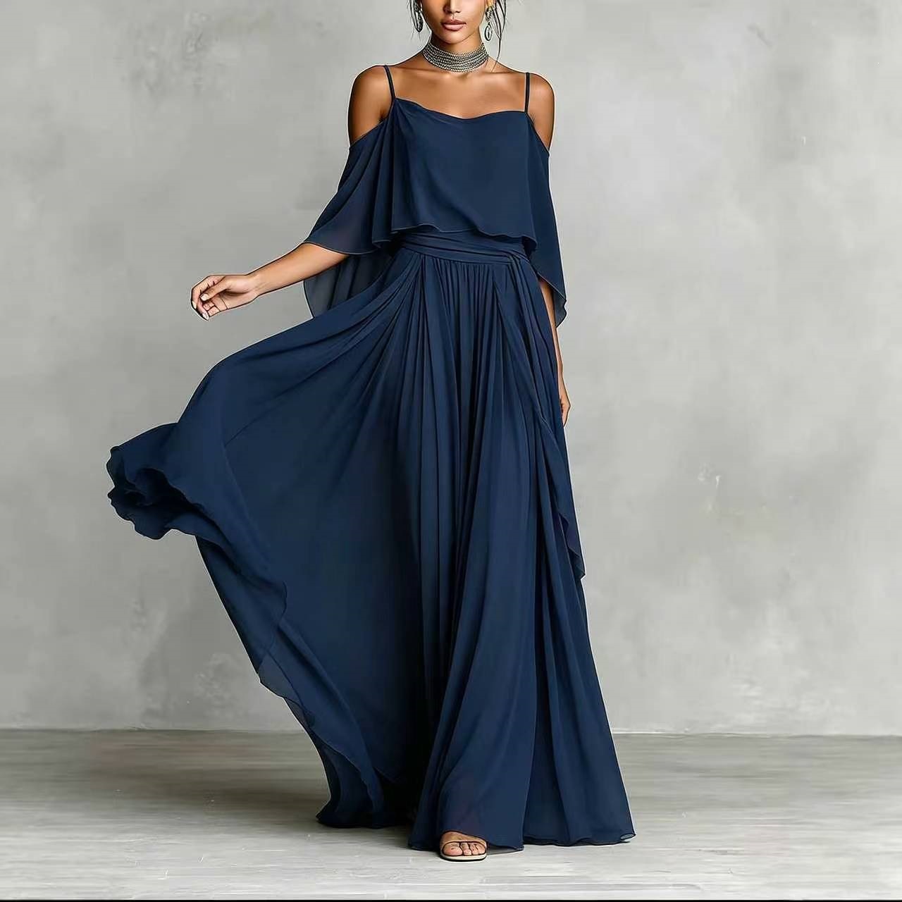 Women's Solid Color Tulle Pleated Cami Long Dress
