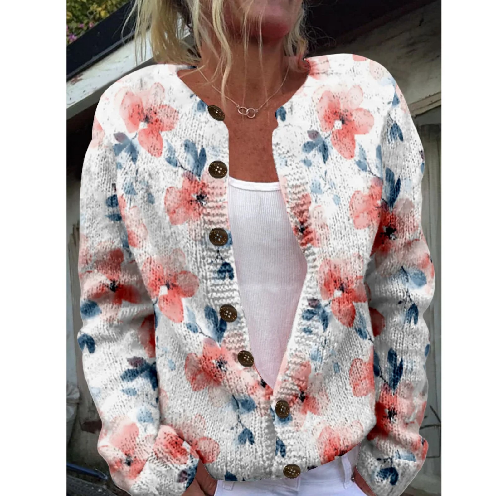 Women's Floral Print Button-Down Cardigan Sweater