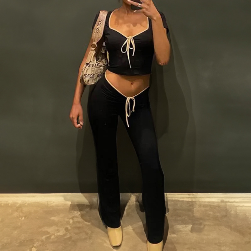Women's Slim Fit T-Shirt and Low-Rise Flared Pants Set