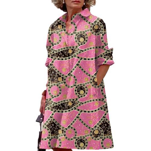 Women's Floral Print Lapel Collar Sheath Dress