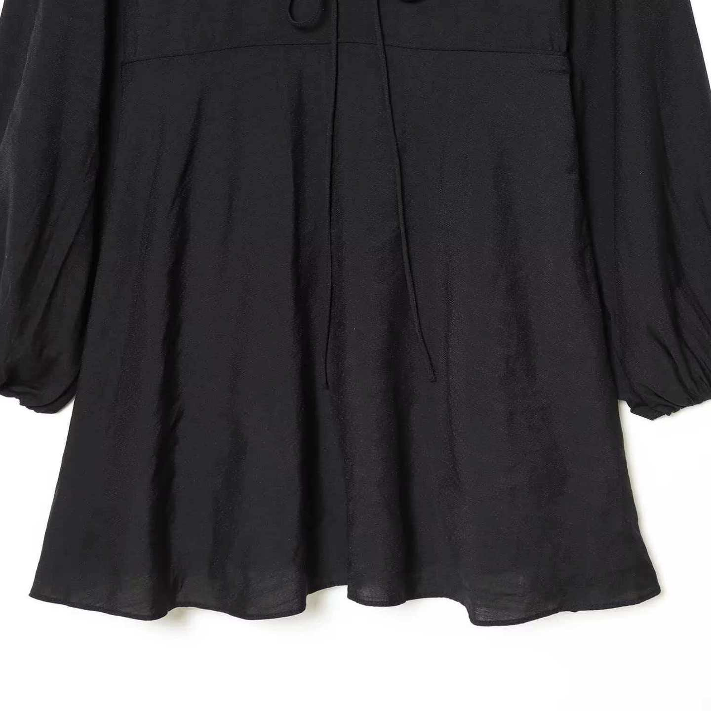 Tie-Waist V-Neck Long Sleeve Dress
