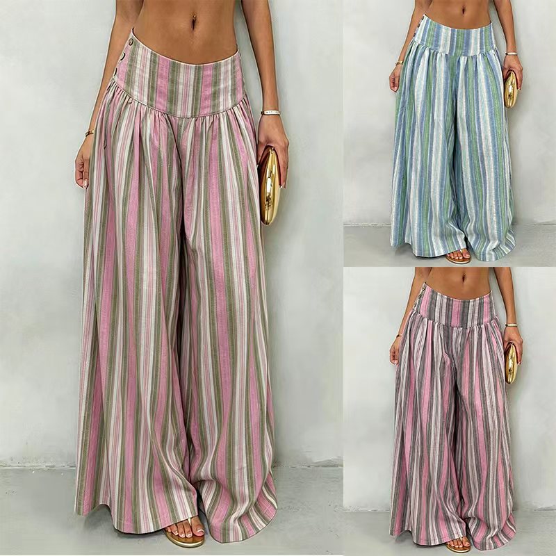 Western Boho Striped Wide-Leg High-Waist Pants