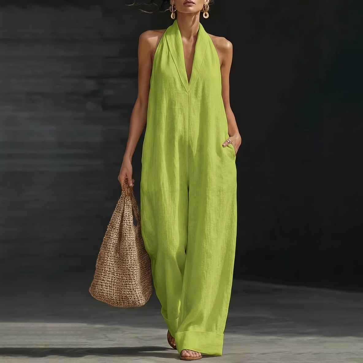 Sleeveless Jumpsuit Minimalist Elegant Comfortable Straight-Leg