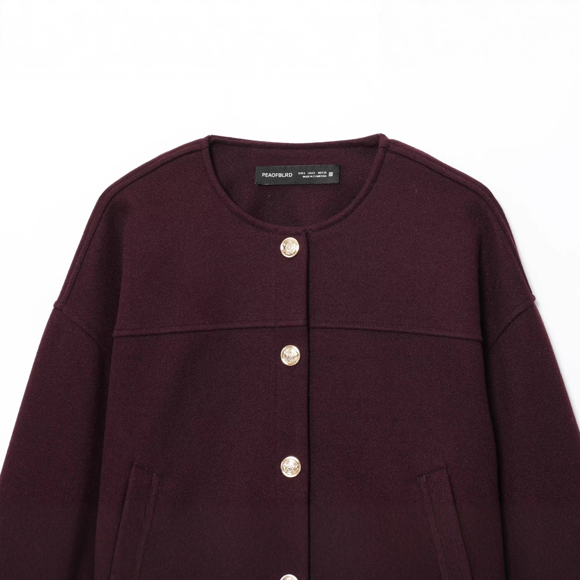 Women's Soft Round Neck Jacket with Gold Buttons