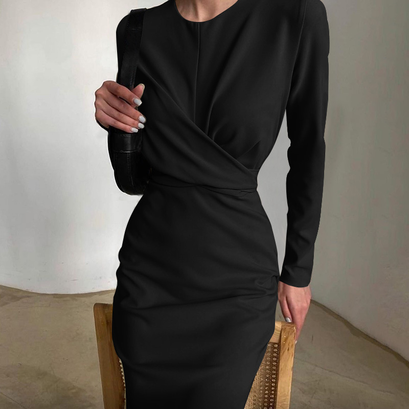 Women's Long Sleeve French Vintage Slim Fit Bodycon Midi Dress